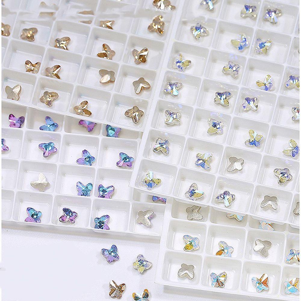 AUGUSTINA Agustina Butterfly Nail Rhinestones Glitter 10 Pcs Membuat Perhiasan Manikur Aksesoris Kaca Permata Kuku Charms