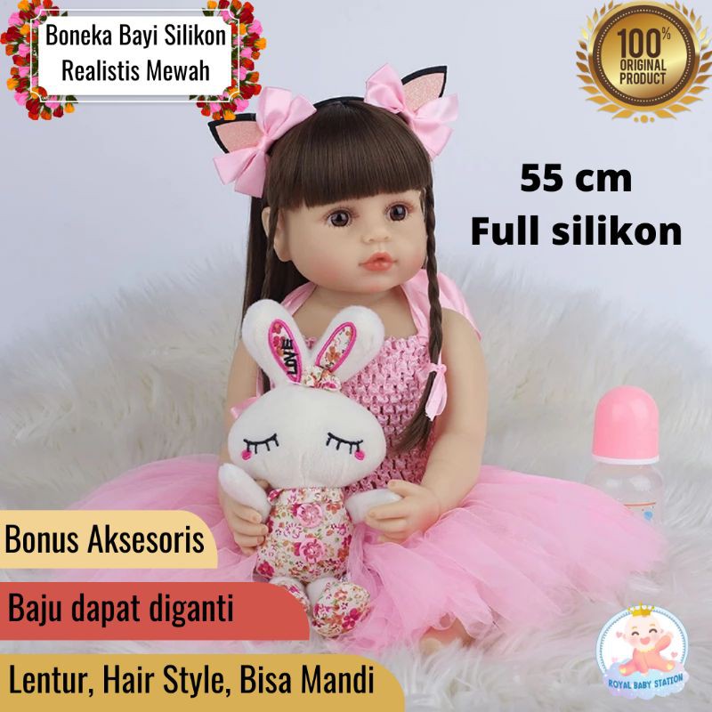 Boneka Bayi Reborn Full Silikon Bisa Mandi 55 cm Premium Realistis Original