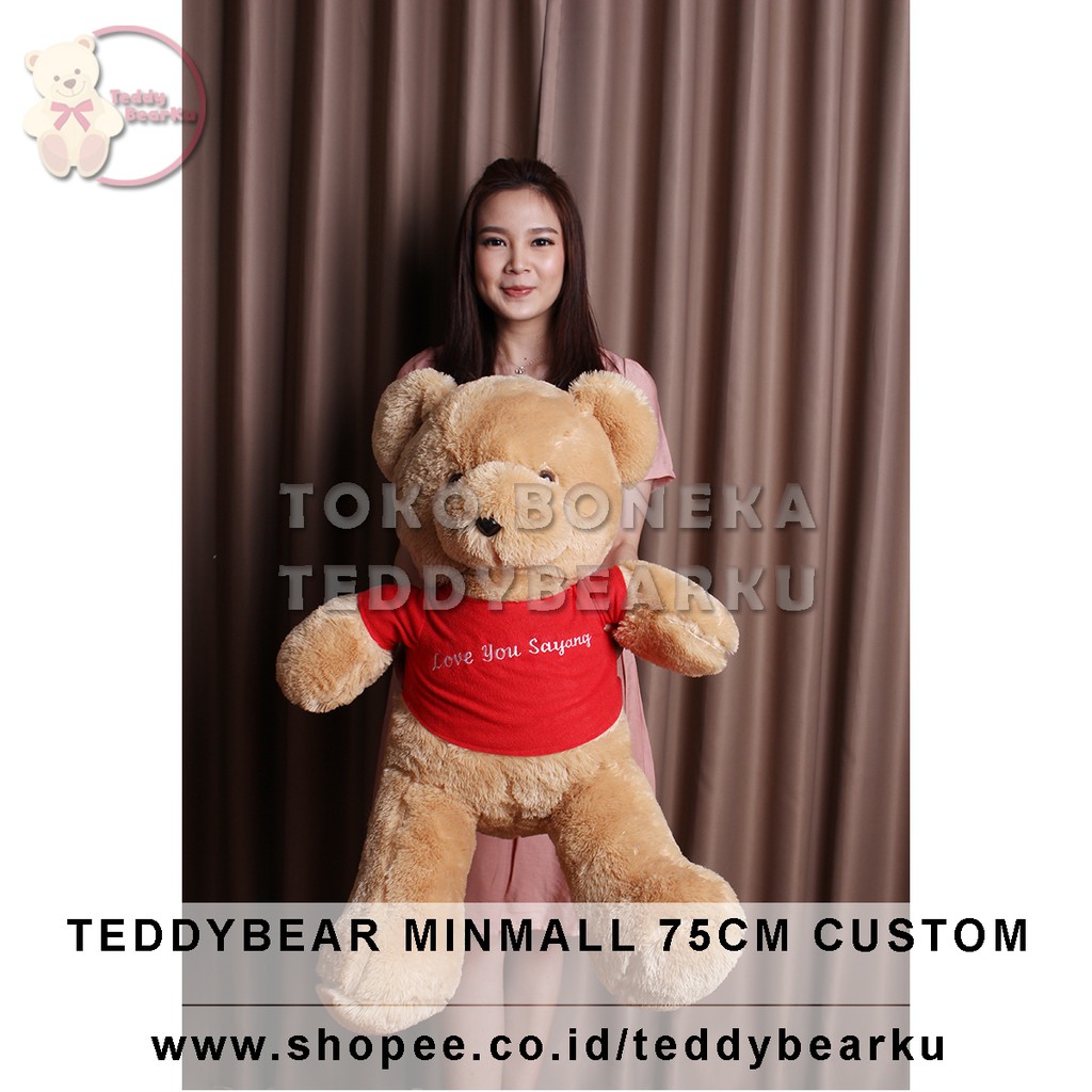 Teddy Bear Caramel Baju Merah + Tulisan Custom Boneka Beruang Mini Mall 75CM XL