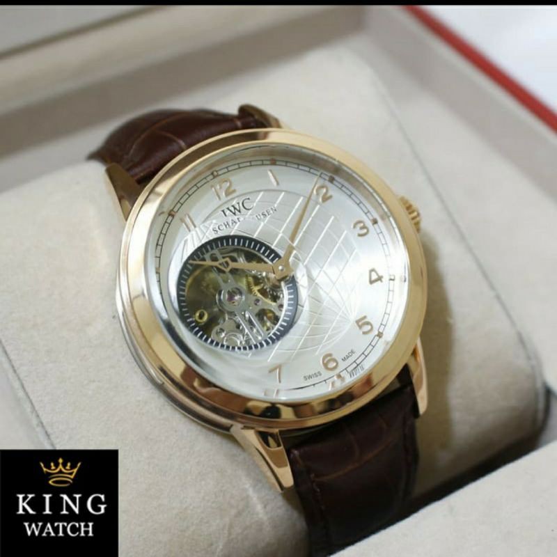 Jam Tangan IWC Schaffhausen Automatic Super Premium Gold + FREE BOX KAYU