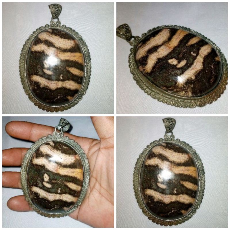 liontin batu akik galih kelor serat emas motif loreng harimau(105)