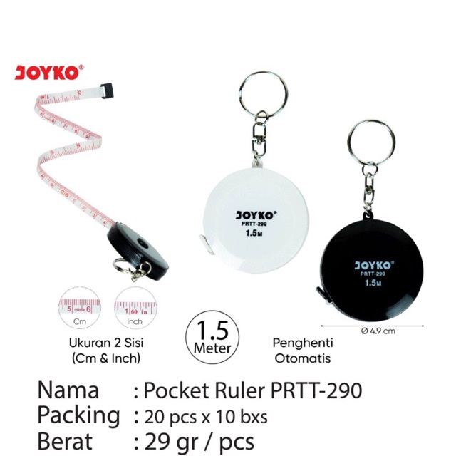 

Meteran Penggaris Baju Mini Kantong / Pocket bisa Gulung Otomatis / Tailoring Tape + Key Ring Gantungan Kunci Prtt-290 Joyko