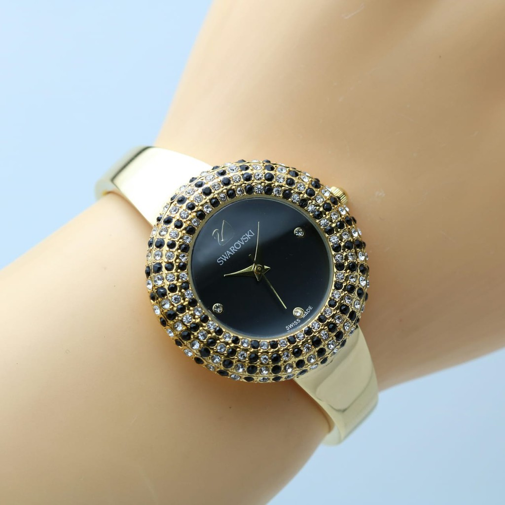 Jam Tangan Wanita Cewek Analog New Model Swarovski Premium Tali Kulit