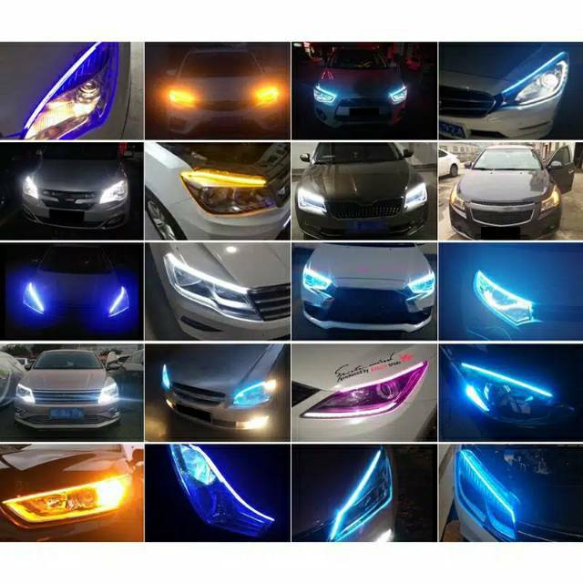 Lampu Alis LED slim (1pcs) DRL Mobil fleksibel waterproof 60cm 2 warna running 60cm headlamp