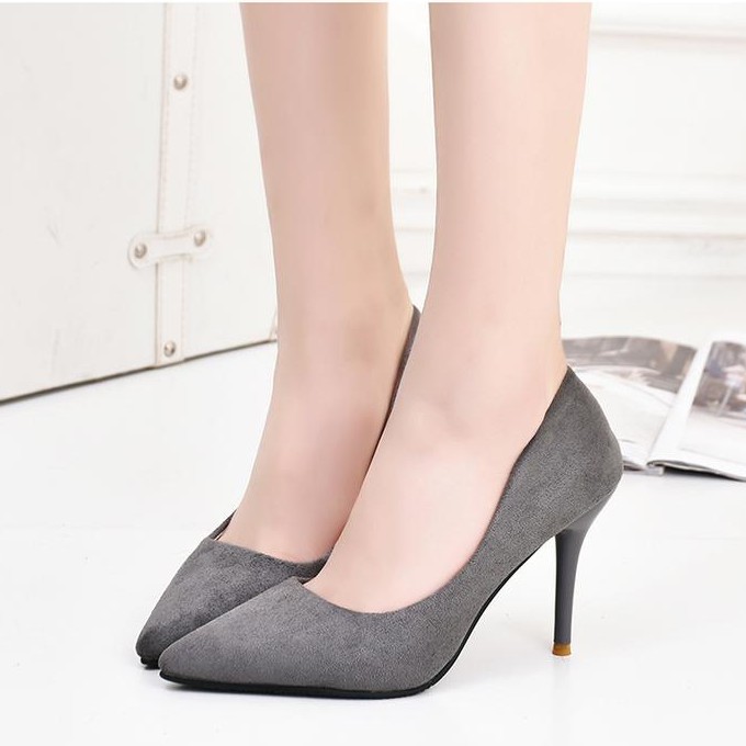 RYS - Pointed Toe Sepatu Korea Hak Suede Runcing Kantoran/Pesta - Ori Import