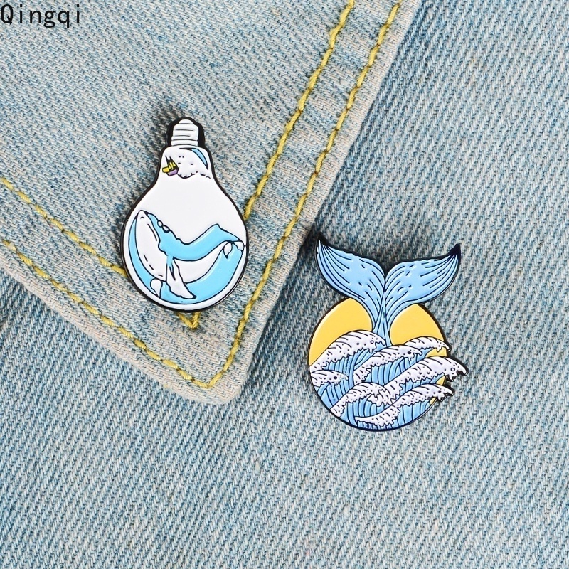 Ocean Bros Pin Enamel Desain Ikan Paus Biru Laut Aksesoris Wanita