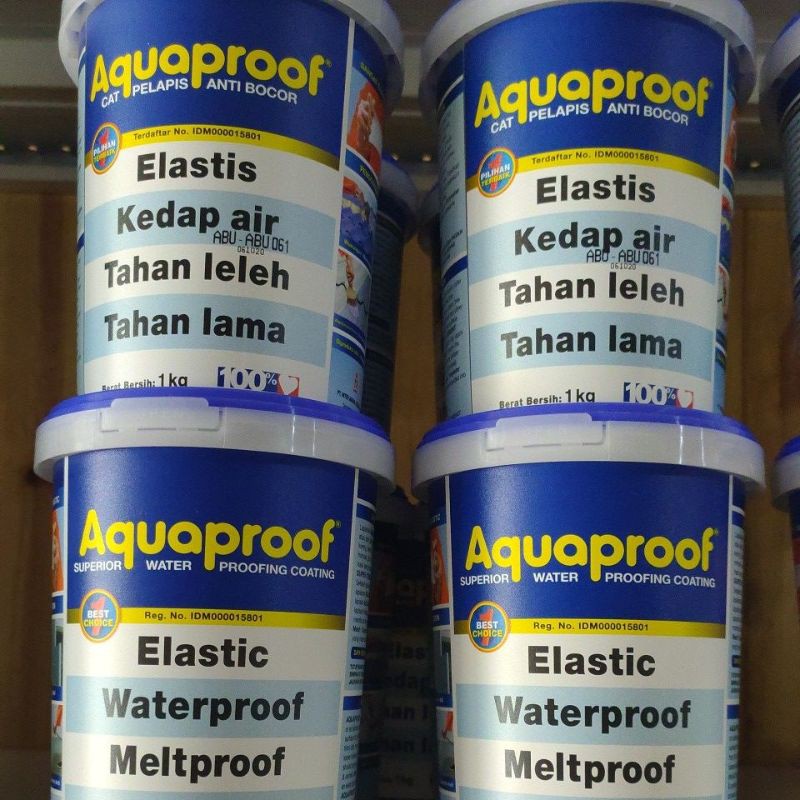 Cat pelapis anti bocor Aquaproof 1kg warna abu, biru, putih