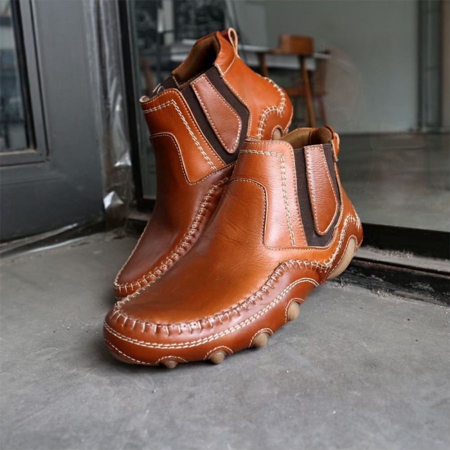 Sepatu Boots Zipper Pria Country Boots Arivo Original Leather Tan