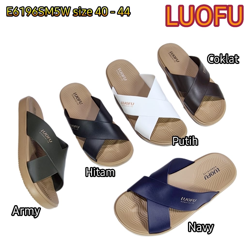 LUOFU ORIGINAL jelly sandal karet empuk murah pria silang cowok selop import E6196SM5W