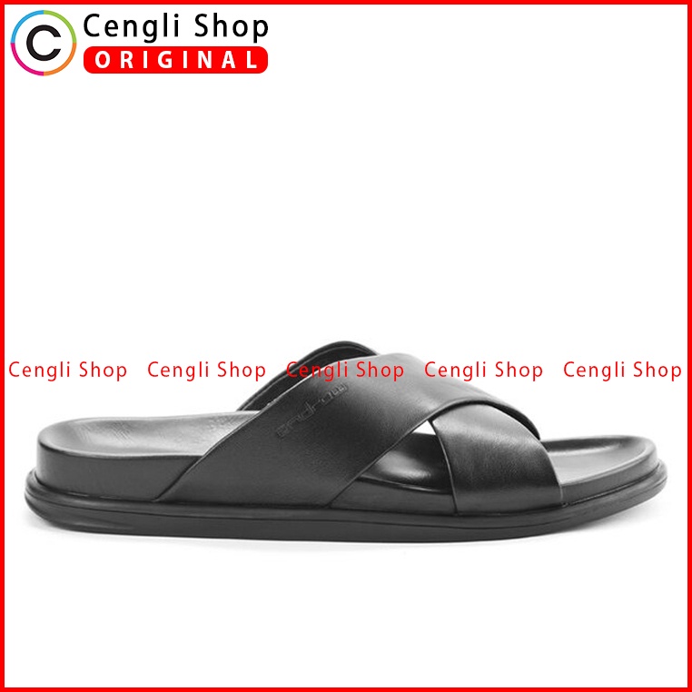 SANDAL SLIDE ANDREW PRIA ORIGINAL CASUAL KULIT BRANDED HITAM ANM03