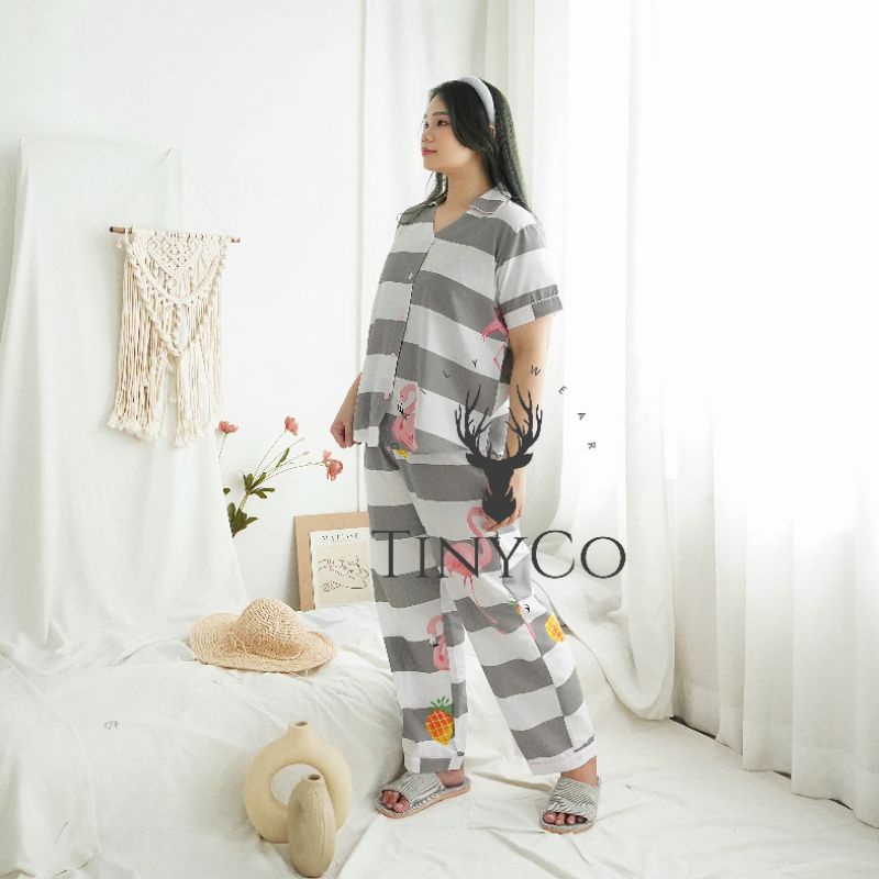 PIYAMA KATUN LD 120 || FLAMINGO STRIPE