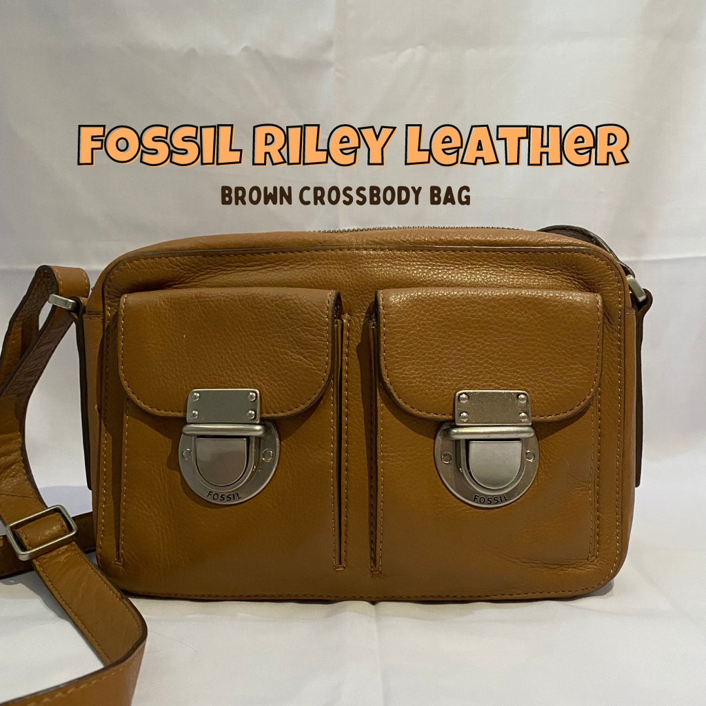 Preloved-Fossil Riley Leather BROWN Crossbody Bag tas branded murah