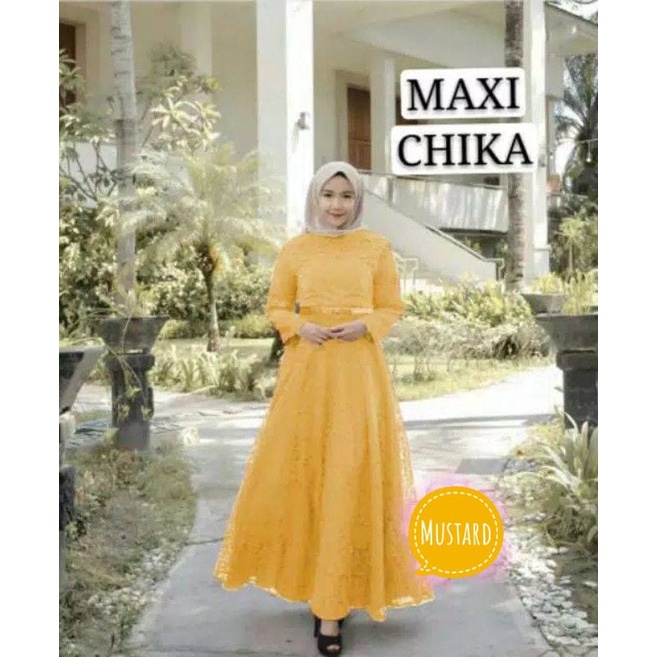 BJ - MAXI CHIKA Wanita Bahan Brukat Tulang Corneli - Size M L XL XXL - Gamis Dress Pesta - Fashion Muslim