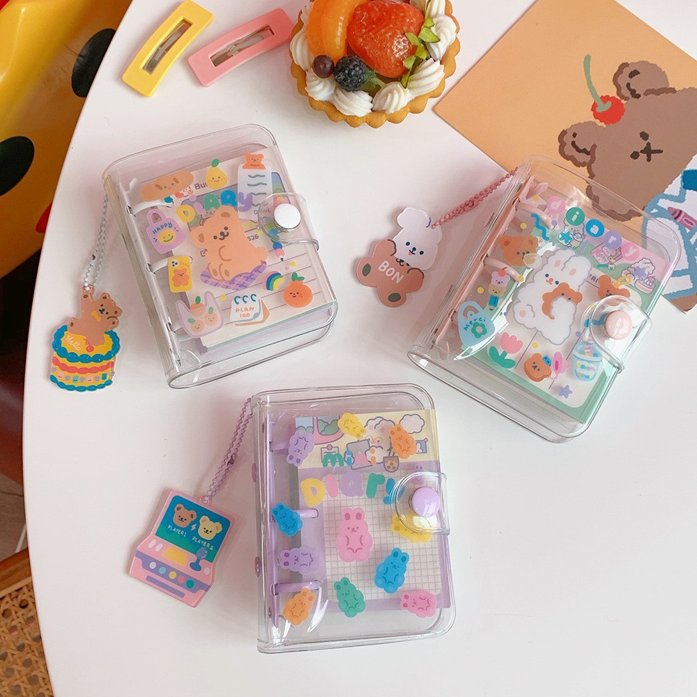 

Mini tiga lubang lepas buku transparan lucu kartun Korea ins angin notebook DIY akun tangan keci