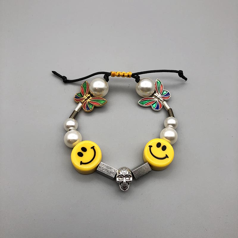 Butterfly Pearl Smiley Face Bracelet Accessories Hip Hop Trendy Retro