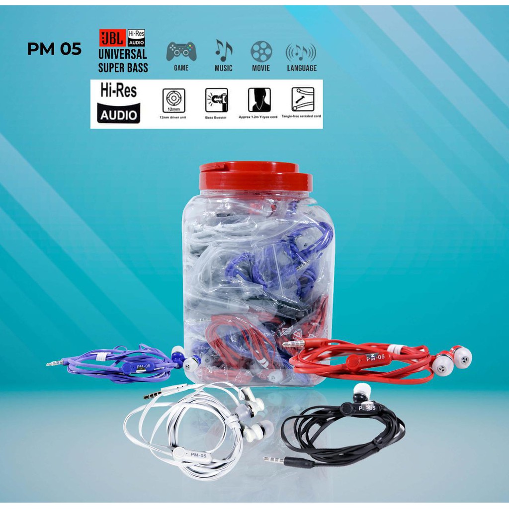 Headset PM 05 + Toples isi 50pc Warna Campur