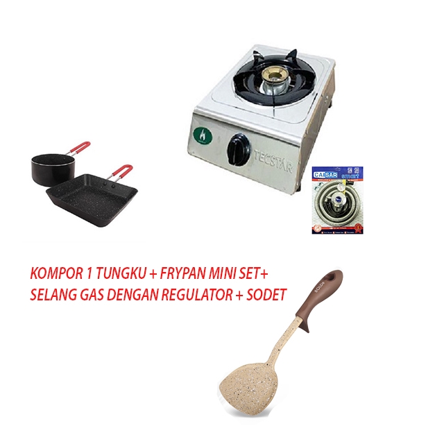 Paket Siap Masak Dengan Kompor 1 Tungku Dengan Selang Gas Set Regulator Dan Frypan Mini Set &amp; Sodet