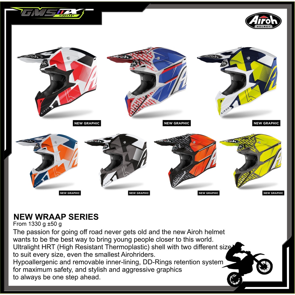 HELM AIROH WRAAP NEW GRAPHIC,  AIROH WRAAP, HELM CROSS AIROH
