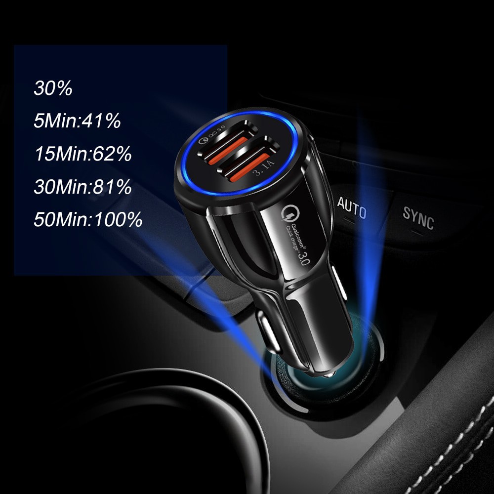 Taffware Car Charger Dual USB Port 3.1A QC3.0 - DC-681 - Black