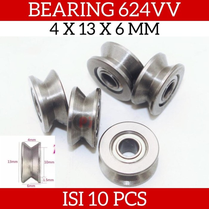 Isi 10 Pcs Miniature Bearing Shielded V Groove 624VV 4x13x6mm Lahar