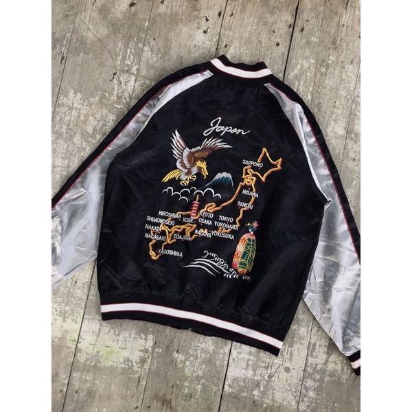 Japanese Traditional Japan Maps Taka Eagle Fuji Yama Sukajan Souvenir Jacket