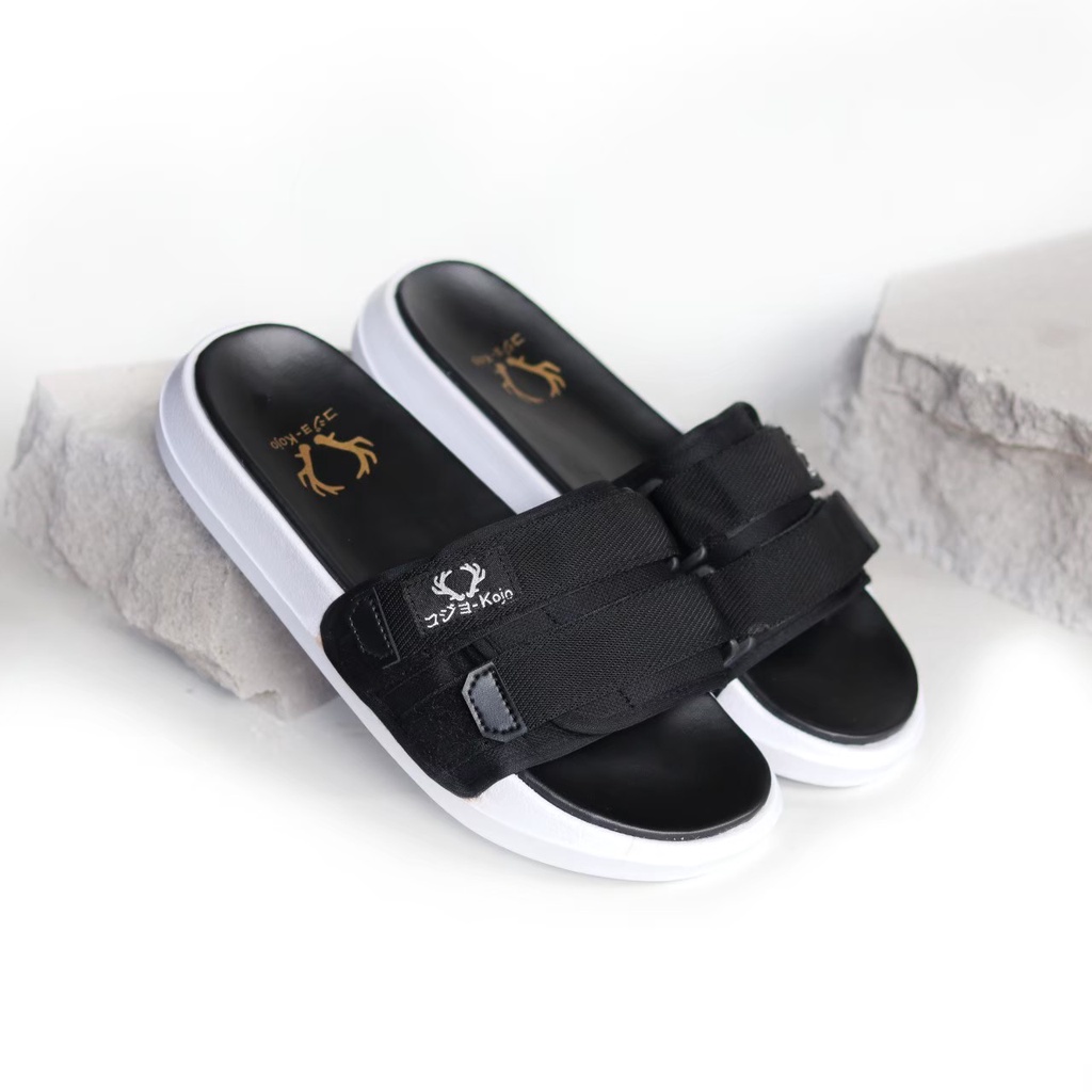 PANDEMIC SUZURAN BLACK ORIGINAL x KOJO Sandal Casual Hitam Pria Sendal Slide Jalan Santai Harian Slippers Hangout Main Lebaran Selop Karet Anti Slip Premium Slip On Remaja Dewasa Flip Flop Kerja Formal Sport Fashion Footwear Keren Terbaru Kekinian Branded