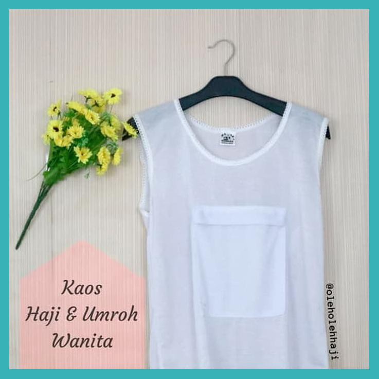 KAOS HAJI UMROH WANITA SINGLET TANPA LENGAN BAHAN ADEM - PUTIH L