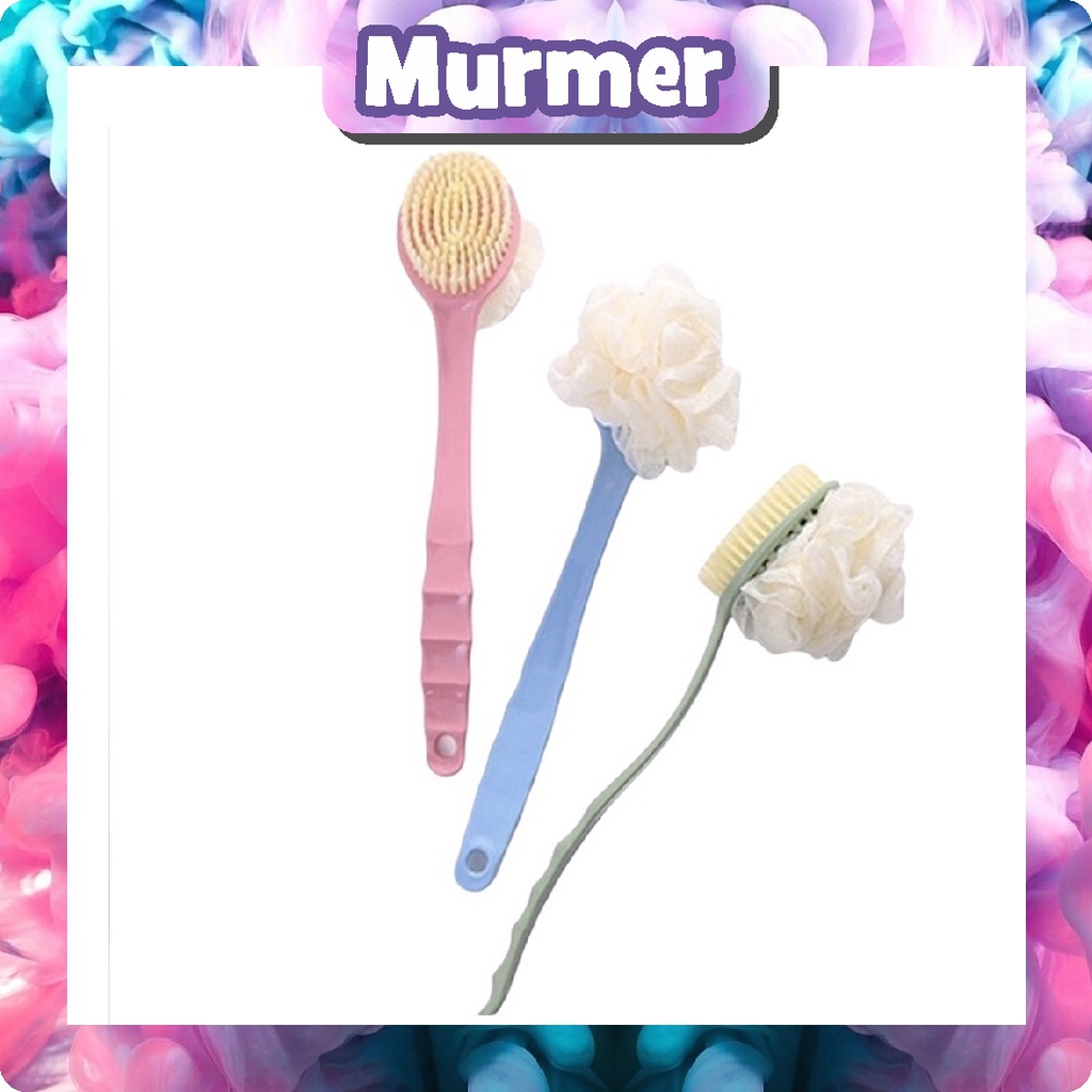 MurmerOfficial 2 in 1 Shower Puff + Sikat Gosok Punggung Gagang Panjang Spons Mandi 2 Sisi R657