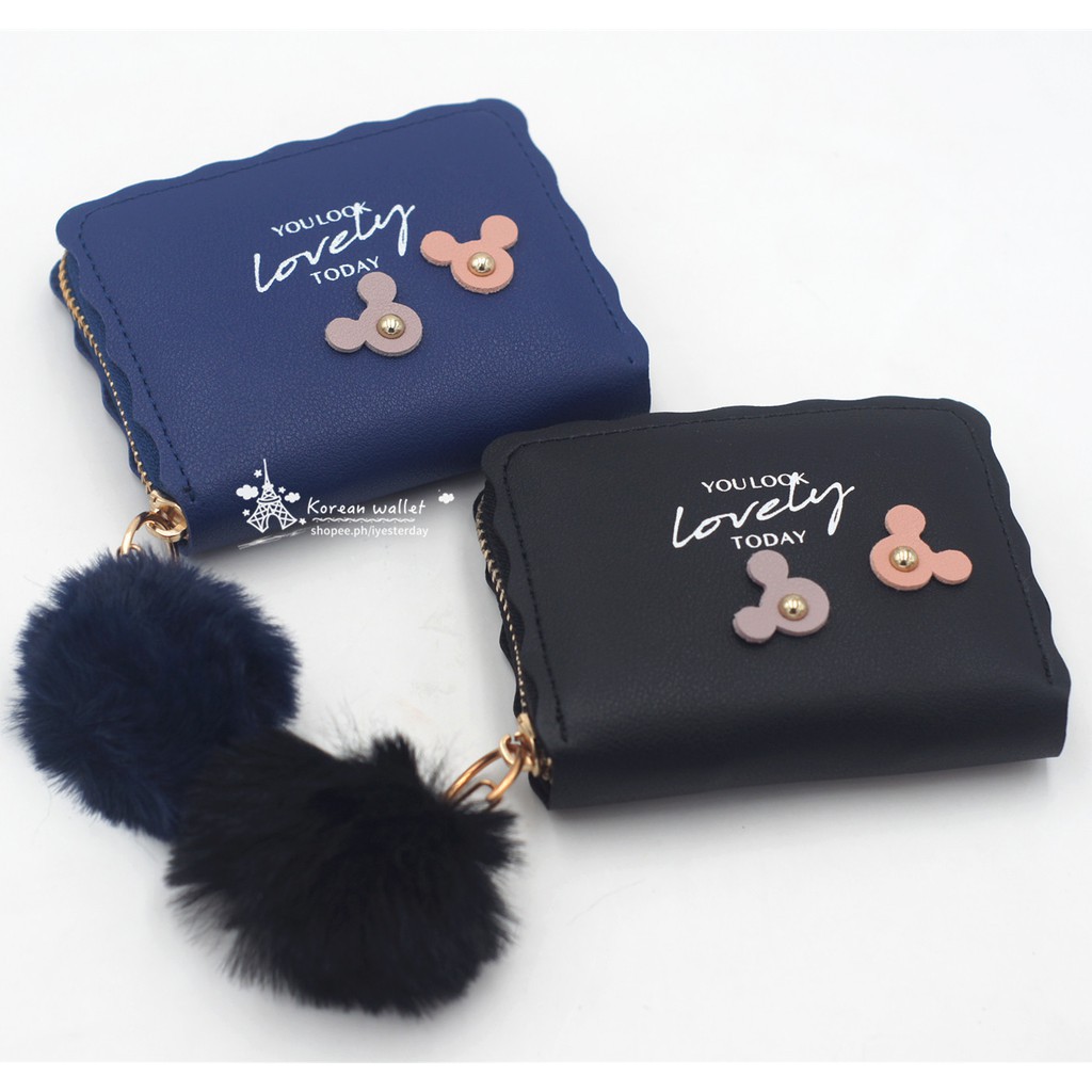 (COD) DOMPET WANITA PLUS POMPOM DOMPET LIPAT KOREAN FASHION WOMEN WALLET