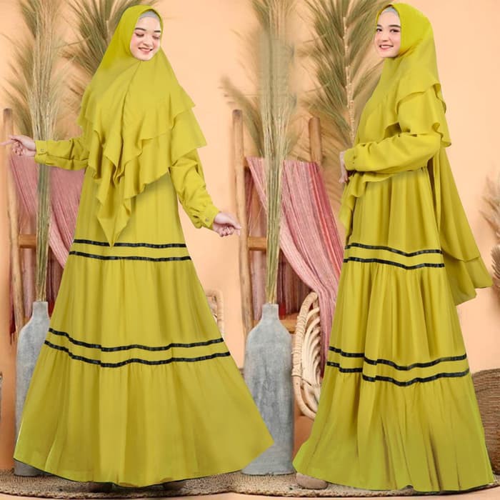 Agra1478 gamis pesta syari riani lemon lime baju muslim pesta murah rih mt