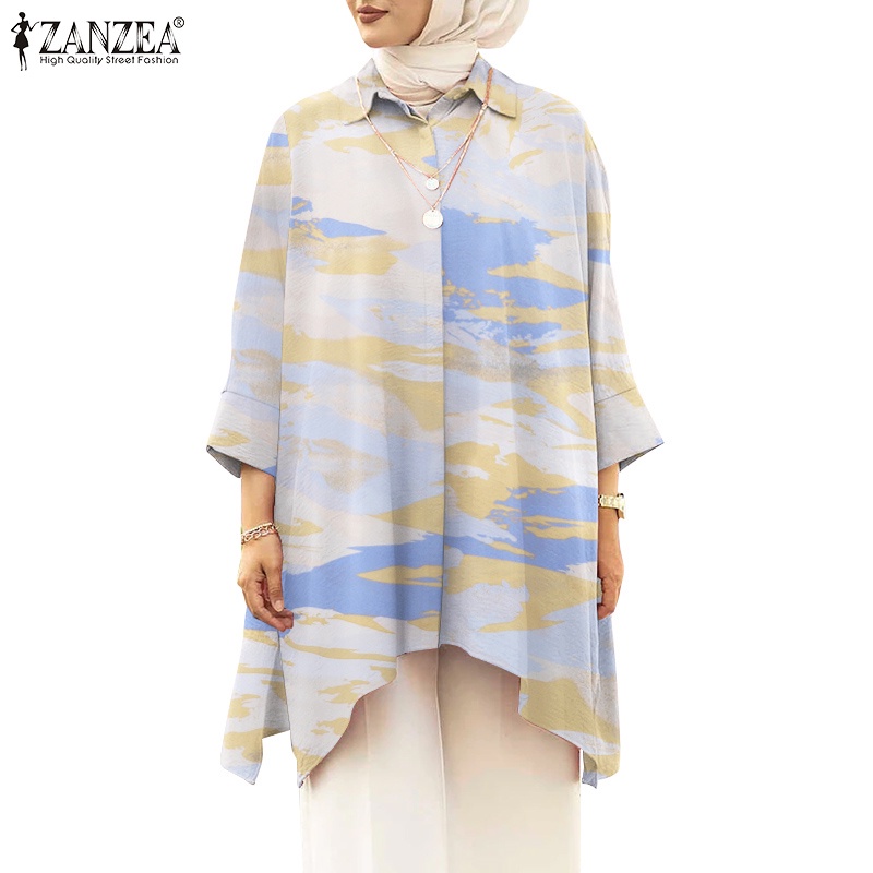 ZANZEA Women Work Full Sleeved Casual Loose Plus Size Oversized Muslim Blouse