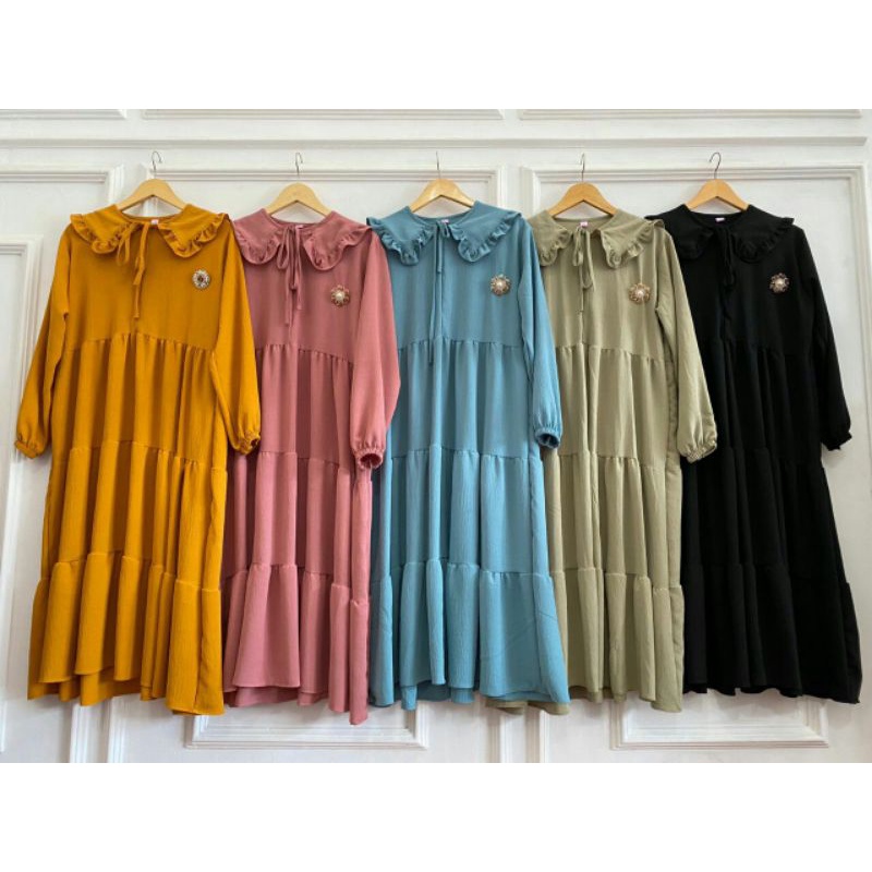 Midi Dress Ratu Crinkle Airflow Busui Ruffle Kerah Korea