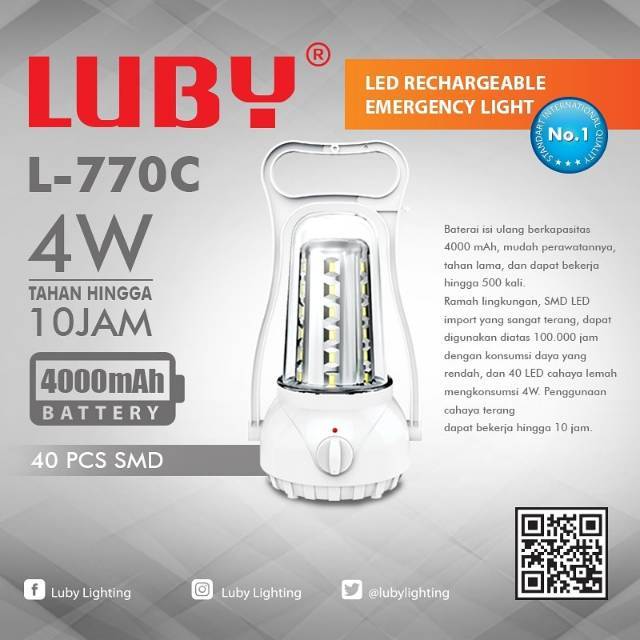 lampu led emergency luby 770 led 4 watt tahan lama 12  jam