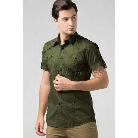 PROMO kemeja pria lengan pendek bahan street hijau army (hem albert army VL) -  FASH3135