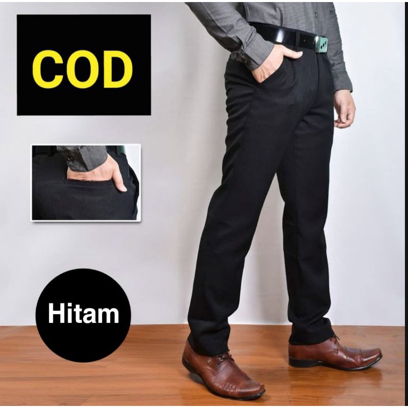 MANTABA - Celana Bahan Formal Pria Slim Fit Black Hitam