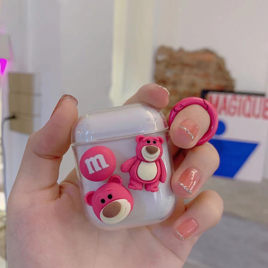 Kartun Toy Story Pink Bear Wireless Bluetooth TWS Silikon Case Cover Untuk AirPods 12 3 4 inPods i12 i12 Pro