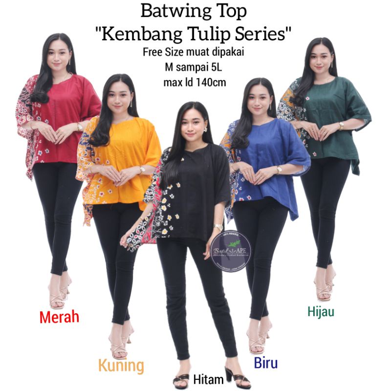 ZOLA BATWING TOP BAJU ATASAN WANITA BATIK JUMBO BESAR BIG SIZE LD 140CM MOTIF KEMBANG TULIP SERIES