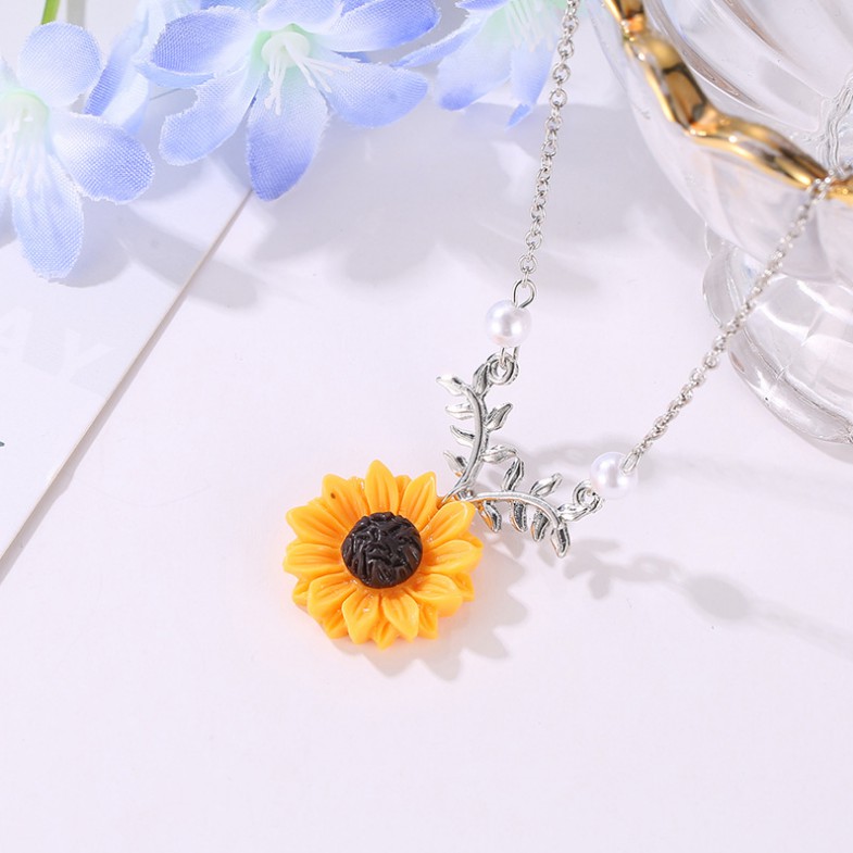 [MHANG]Kalung Wanita Momen Silver Mutiara Sun Flower Feminin Fashion Sunflower Pendant