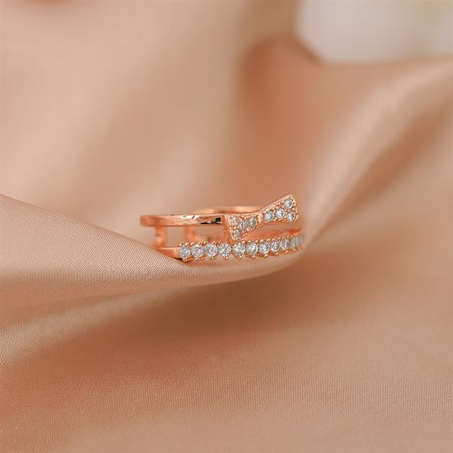 Korea cahaya mewah minoritas design bow pribadi pembukaan adjustable Indeks cincin pasangan BARU had