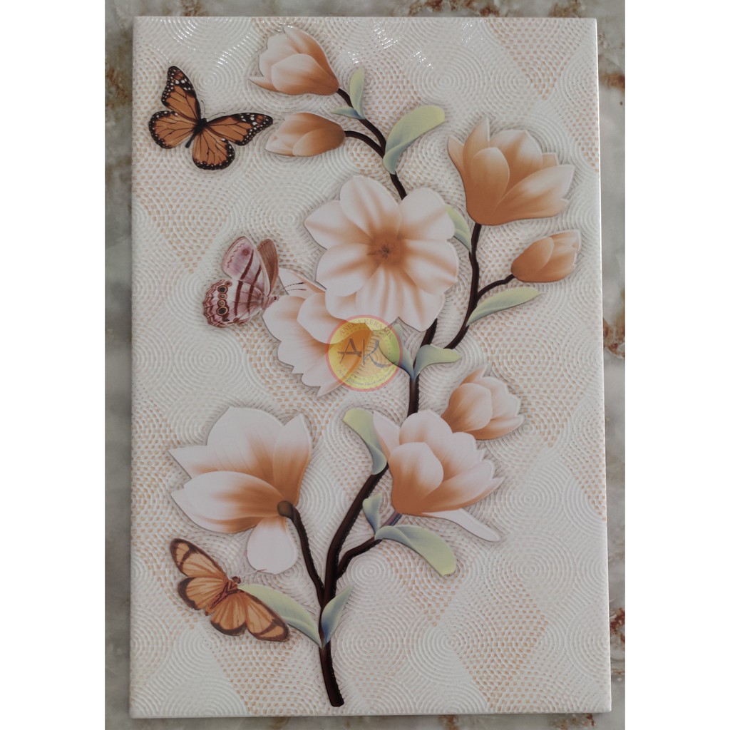 Keramik Dinding Motif Bunga Glossy 25x40 Butterfly Beige