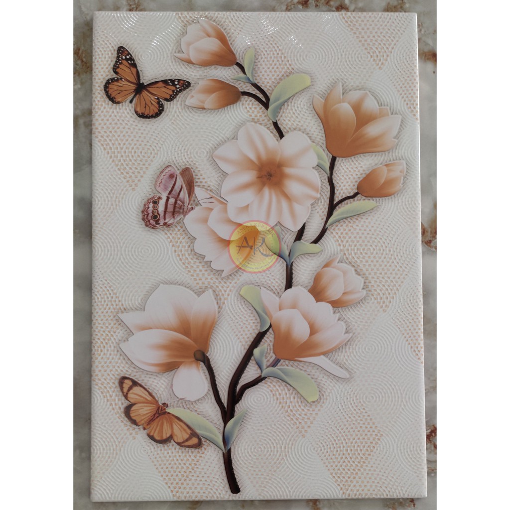 Keramik Dinding Motif Bunga Glossy 25x40 Butterfly Beige