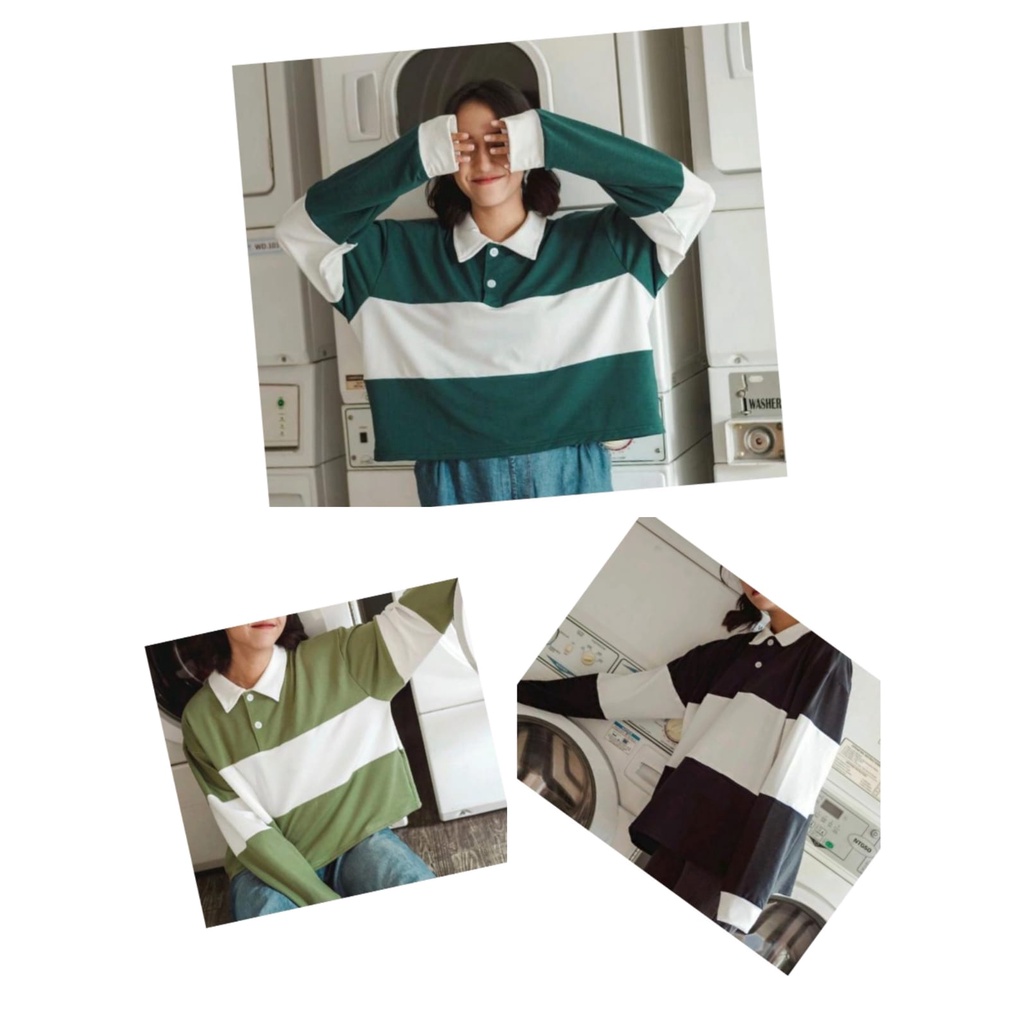 GTW -  ZFS OOTD Wanita Sweater AYENA / PAMELA CROP COLOR BLOCK COLLAR TOP / Sweater Crop / Atasan Wa