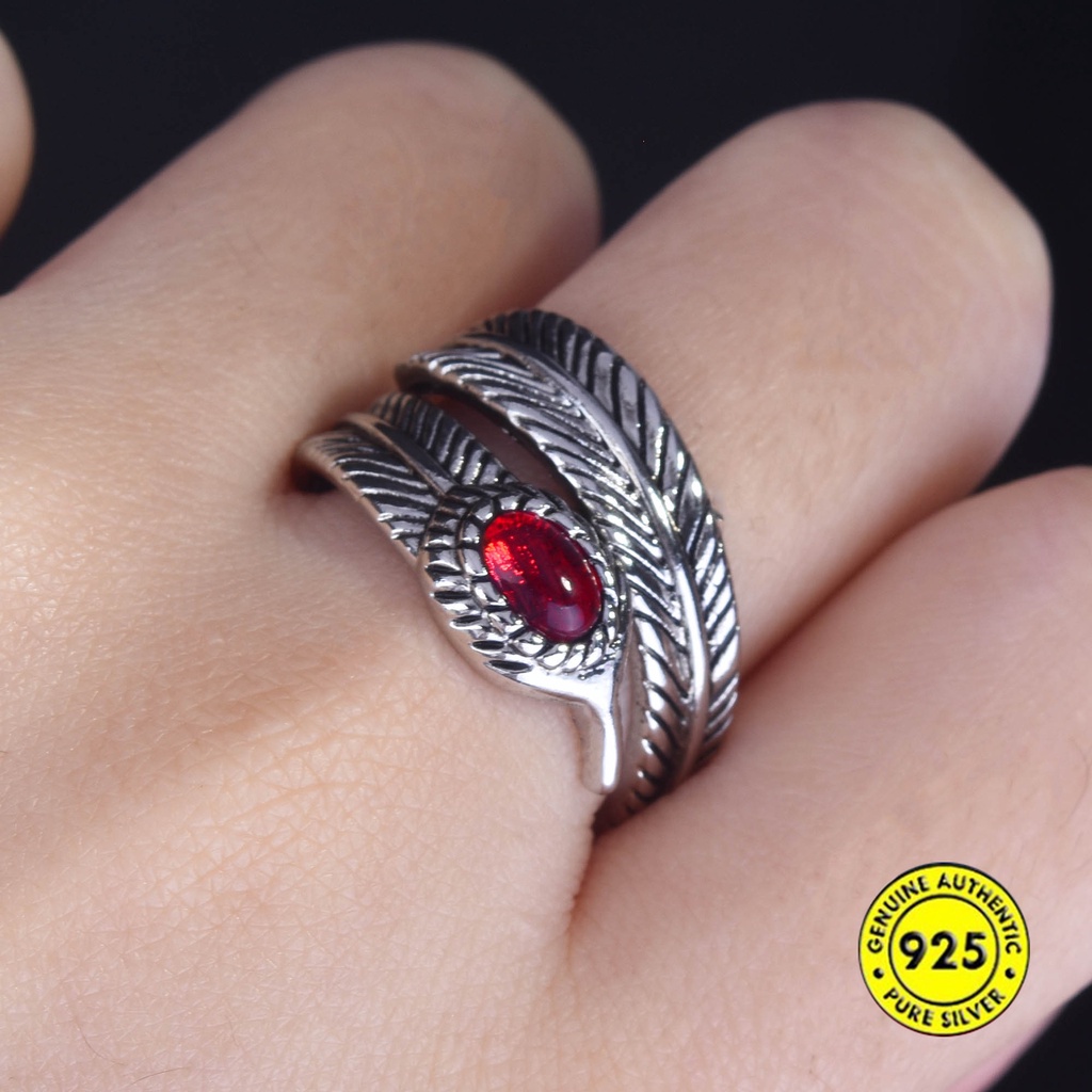 Cincin Sterling Silver 925 Model Terbuka Adjustable Dengan Berlian Merah Untuk Wanita