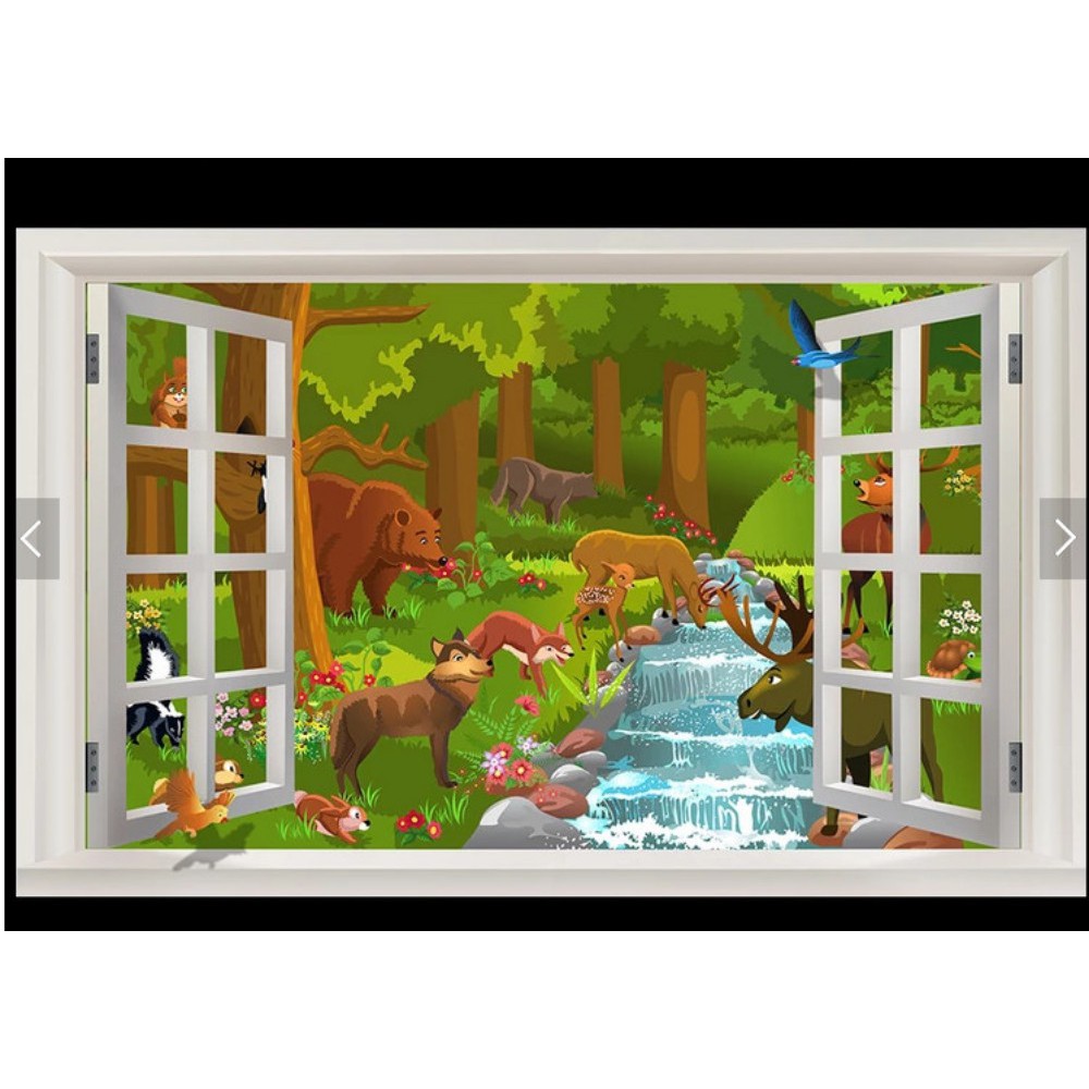 Bayar Di Tempatwallpaper Mural 3d Window Animal World Anime Children Room Background Wall