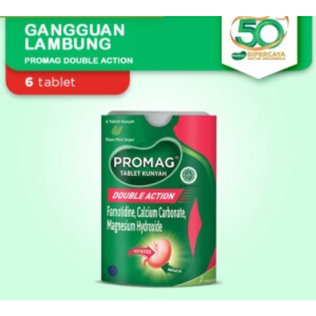 PROMAG DOUBLE ACTION Tablet Kunyah @6 Tab - untuk Sakit Lambung..Maag..Nyeri Lambung