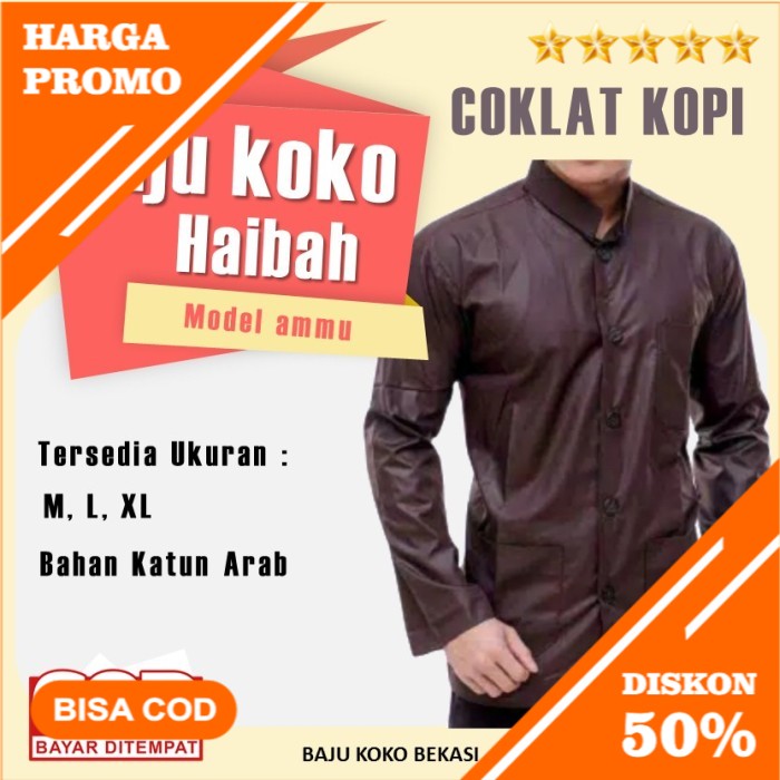 Koko Pria Baju Koko Haibah Ammu Merk Annur Baju Koko Pria Coklat Kopi - Coklat Kopi, M