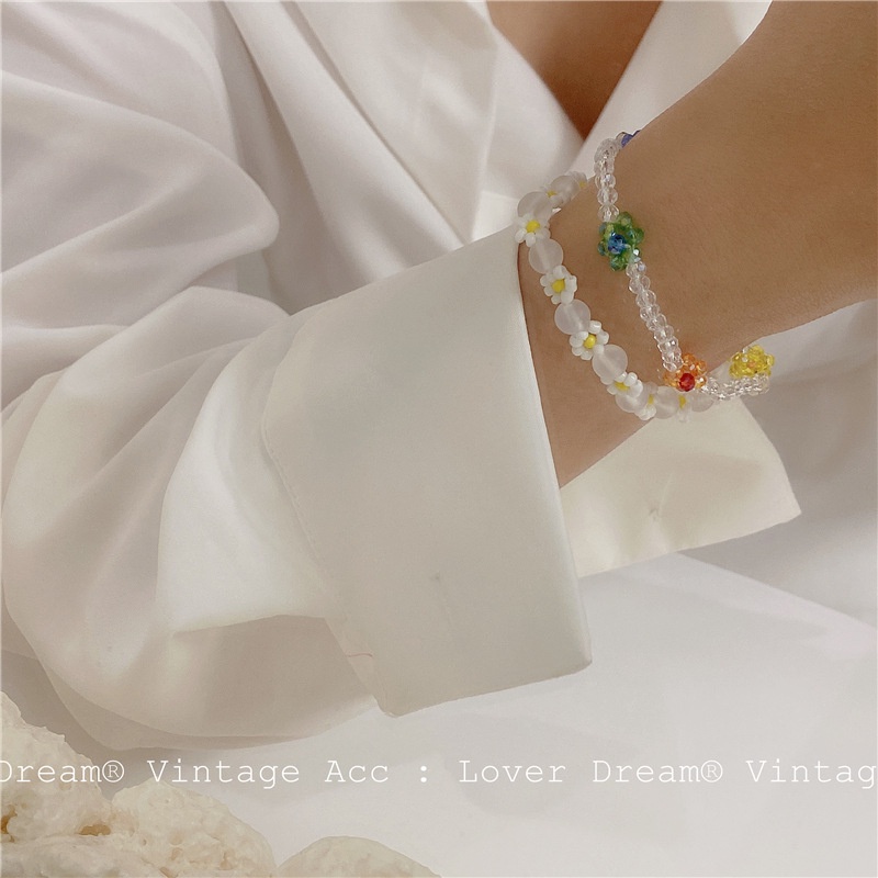 Korea Vintage Color Flower Bracelet Rainbow Crystal Daisy Bracelet