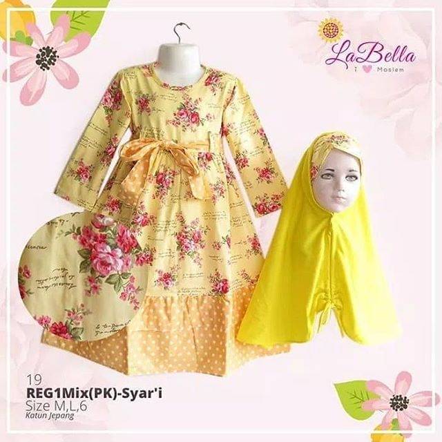 Gamis labella syarii warna kuning size 3 dan 6 tahun