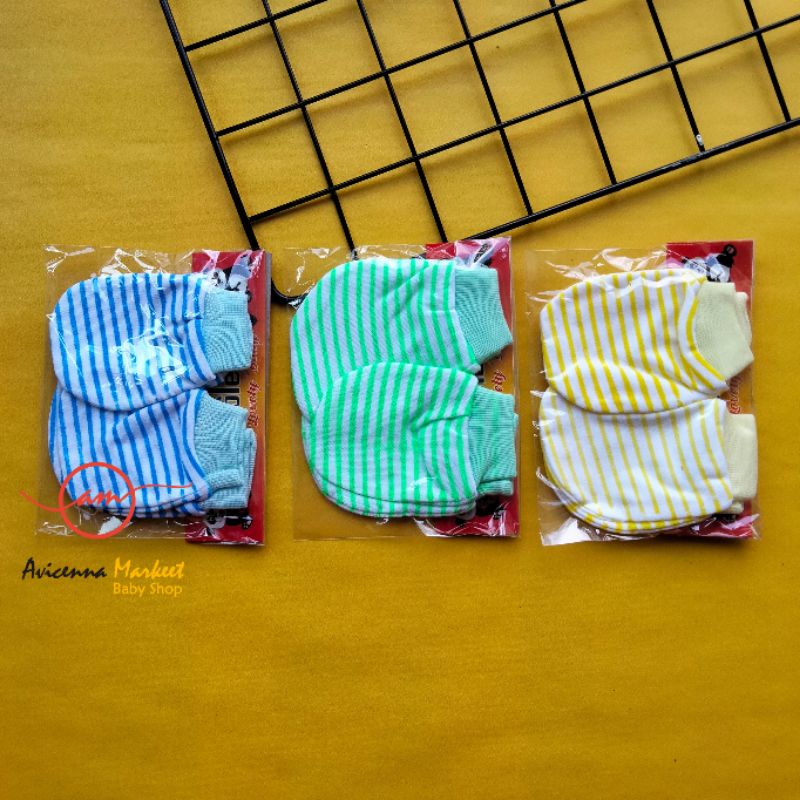 3 pasang sarung tangan kaki bayi motif garis