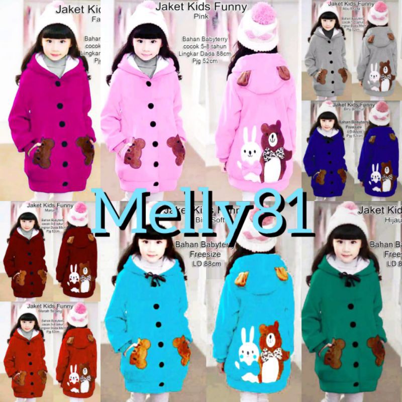 Melly81 COD Jaket Anak Cewek FUNNY Bear 5-7thn panda funy beruang couple ibu anak kid cewek kitty-1
